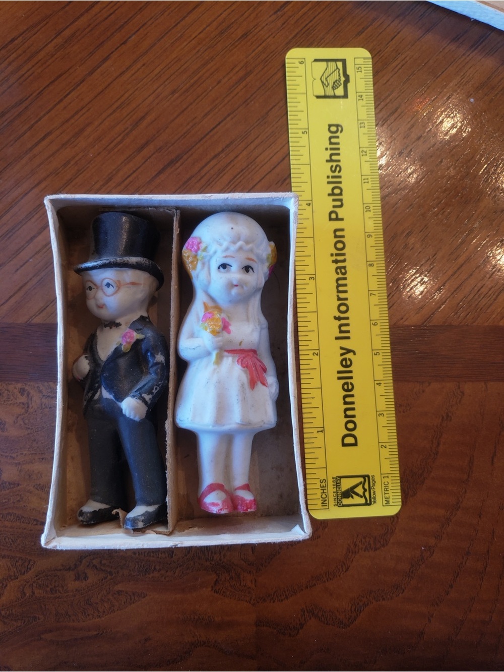 Bride Groom Wedding Topper Made in Japan 3 1/2” Bisque Porcelain Dolls 1920’s